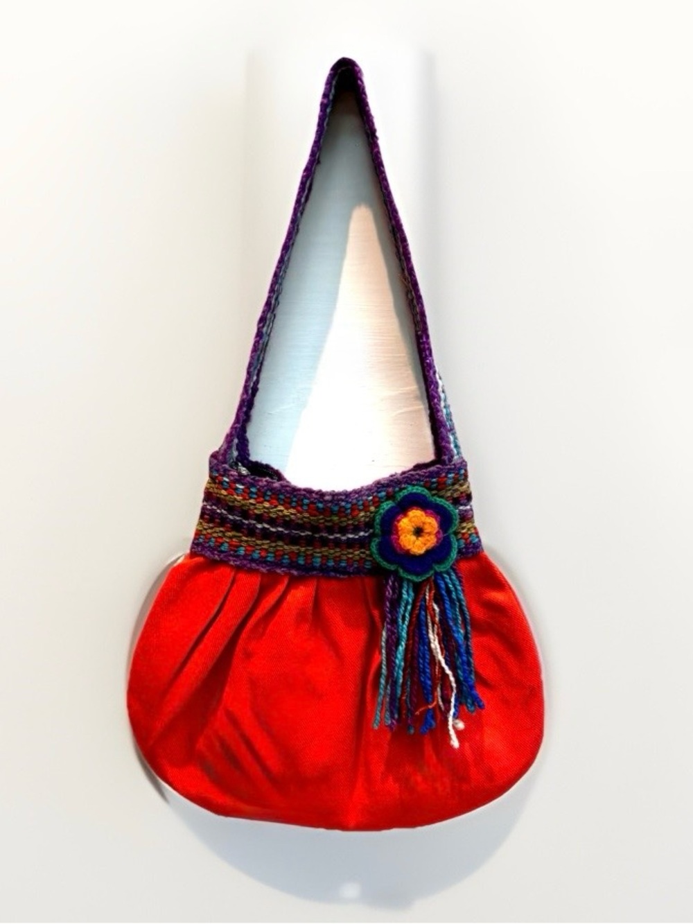 Handmade Peruvian Boho Bag Made From Alpaca Wool & Cotton In Tangerine